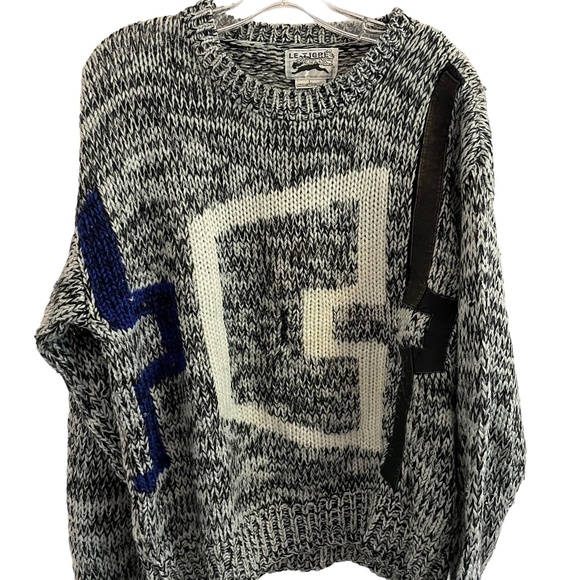 Vintage LE TIGRE Sweater Coogi Style Cosby Men's Large Leather Acrylic - Picture 2 of 6